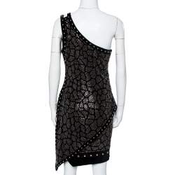 Pre Owned Balmain Black Velvet Stud Embellished One Shoulder Mini Dress L