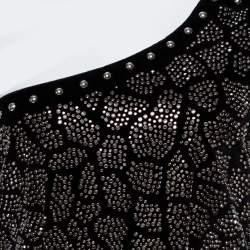 Pre Owned Balmain Black Velvet Stud Embellished One Shoulder Mini Dress L