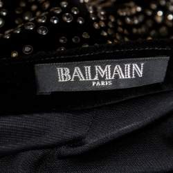 Pre Owned Balmain Black Velvet Stud Embellished One Shoulder Mini Dress L