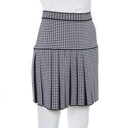 Balmain Monochrome Gingham Knit Pleated Structured Skirt S