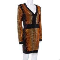 Pre Owned Balmain Black Crystal Embellished Fitted Mini Dress L