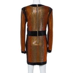 Pre Owned Balmain Black Crystal Embellished Fitted Mini Dress L