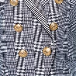 Pre Owned Balmain Monochrome Checked Prince Of Wales Double Breasted Blazer M