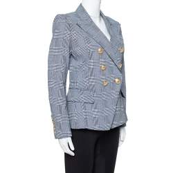 Pre Owned Balmain Monochrome Checked Prince Of Wales Double Breasted Blazer M
