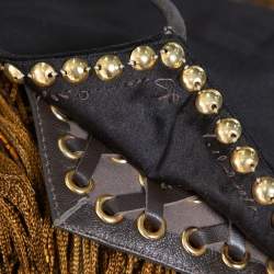 Pre Owned Balmain Gold Fringed Stud Embellished Fitted Mini Dress M