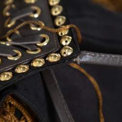 Pre Owned Balmain Gold Fringed Stud Embellished Fitted Mini Dress M