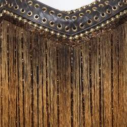 Pre Owned Balmain Gold Fringed Stud Embellished Fitted Mini Dress M