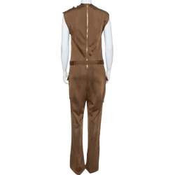 Balmain Metallic Brown Stretch Knit Sleeveless Safari Jumpsuit L 