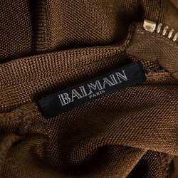 Balmain Metallic Brown Stretch Knit Sleeveless Safari Jumpsuit L 