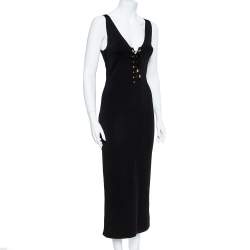 Pre Owned Balmain Black Stretch Knit Lace-up Midi Dress M