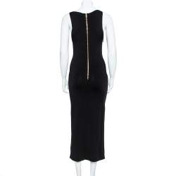 Pre Owned Balmain Black Stretch Knit Lace-up Midi Dress M