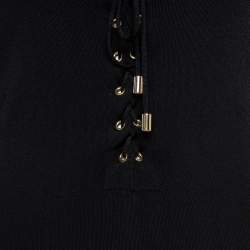Pre Owned Balmain Black Stretch Knit Lace-up Midi Dress M
