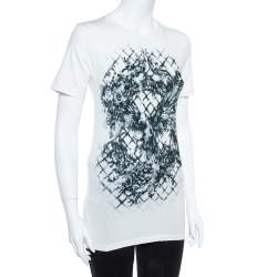 Pre Owned Balmain Cream White Cotton Abstract Print T-Shirt M