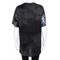 Balmain Multicolor Cotton Faded Tiger Print Distressed Oversized T-Shirt M