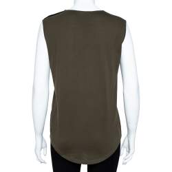 Pre Owned Balmain Green Cotton Jersey Velvet Crest Print Tank Top S