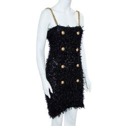 Pre Owned Balmain  Black Tweed Mini Dress M
