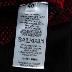 Pre Owned Balmain Red/Black Checkered Tweed Fringe Skirt M