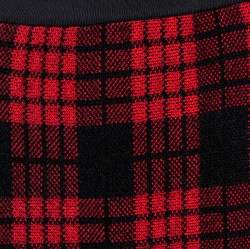 Pre Owned Balmain Red/Black Checkered Tweed Fringe Skirt M