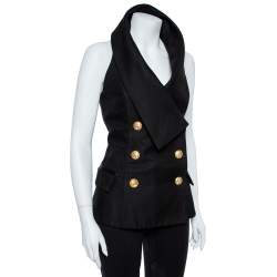 Pre Owned Balmain Black Double Breasted Halter Vest M