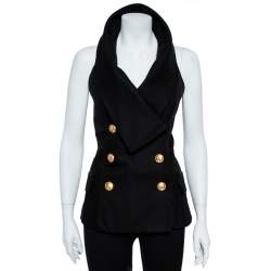 Pre Owned Balmain Black Double Breasted Halter Vest M