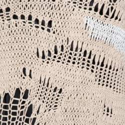 Pre Owned Balmain Beige & White Distressed Linen Knit Crew Neck Sweater M