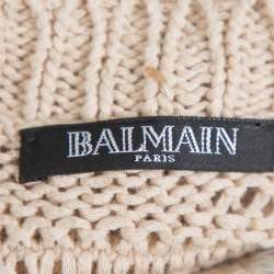 Pre Owned Balmain Beige & White Distressed Linen Knit Crew Neck Sweater M