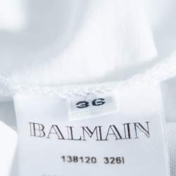 Pre Owned Balmain White Cotton Gold Logo Printed Button Detail Crewneck T Shirt S