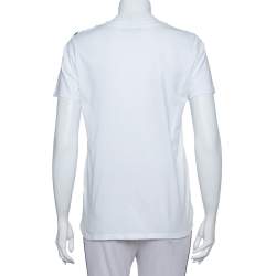 Pre Owned Balmain White Cotton Gold Logo Printed Button Detail Crewneck T Shirt S