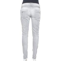 Balmain Grey Denim Quilted Detail Skinny Jeans M