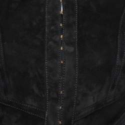 Pre Owned Balmain Black Suede Hook and Eye Front Fitted Jacket S
