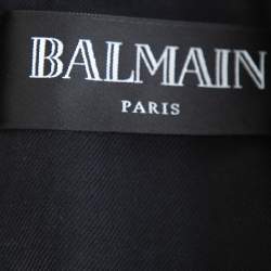 Pre Owned Balmain Black Suede Hook and Eye Front Fitted Jacket S