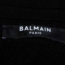 Pre Owned Balmain Black Rib Knit Lace Up Neckline Fitted Dress S