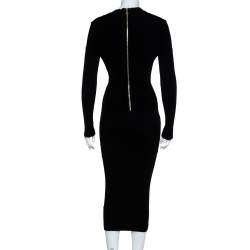 Pre Owned Balmain Black Rib Knit Lace Up Neckline Fitted Dress S