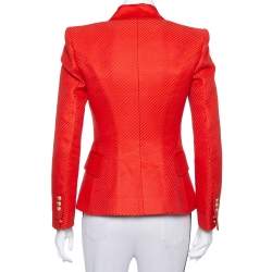 Pre Owned Balmain Red Textured Cotton & Silk Double Breasted Blazer M