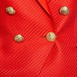 Pre Owned Balmain Red Textured Cotton & Silk Double Breasted Blazer M