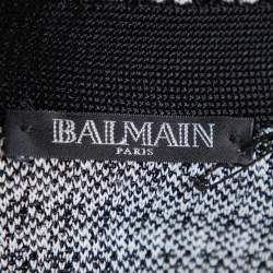 Pre Owned Balmain Monochrome Houndstooth Patterned Knit Belted Long Cardigan S
