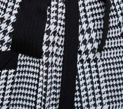 Pre Owned Balmain Monochrome Houndstooth Patterned Knit Belted Long Cardigan S
