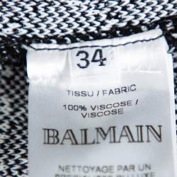 Pre Owned Balmain Monochrome Houndstooth Patterned Knit Belted Long Cardigan S