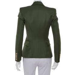 Pre Owned Balmain Army Green Wool Double-Breasted Blazer S