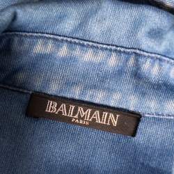 Pre Owned Balmain Blue Denim Gold Button Detail Long Sleeve Shirt M