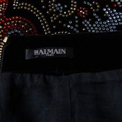 Pre Owned Balmain Black Embellished Velvet Mini Skirt S