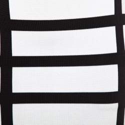 Pre Owned Balmain Monochrome Block Patterned Knit High Waist Midi Skirt M