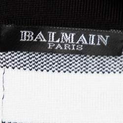 Pre Owned Balmain Monochrome Block Patterned Knit High Waist Midi Skirt M