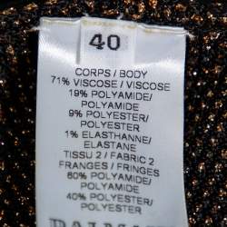 Pre Owned Balmain Gold Mesh Fringe Detail Sleeveless Mini Dress M