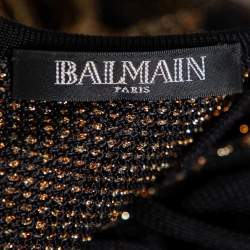 Pre Owned Balmain Gold Mesh Fringe Detail Sleeveless Mini Dress M