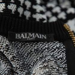 Pre Owned Balmain Monochrome Houndstooth Pattern Knit Mini Dress M