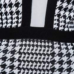 Pre Owned Balmain Monochrome Houndstooth Pattern Knit Mini Dress M