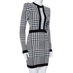 Pre Owned Balmain Monochrome Houndstooth Pattern Knit Mini Dress M