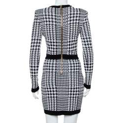 Pre Owned Balmain Monochrome Houndstooth Pattern Knit Mini Dress M