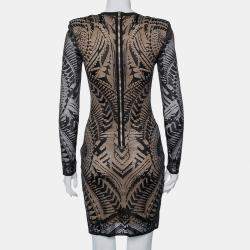 Pre Owned Balmain Black Lace Long Sleeve Sheath Dress M